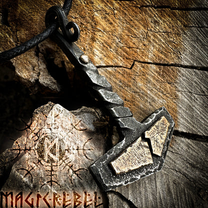 Forged Iron Viking Thor Hammer Handmade Mjolnir Thunderbolt Nordic Pagan Medieval Pendant Necklace