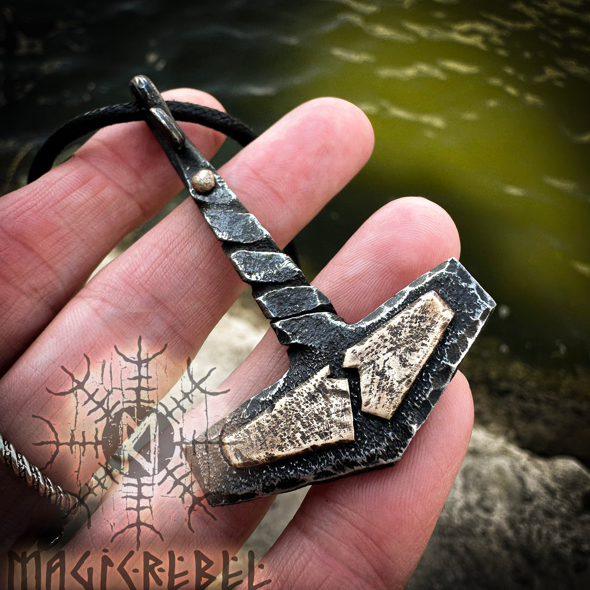 Forged Iron Viking Thor Hammer Handmade Mjolnir Thunderbolt Nordic Pagan Medieval Pendant Necklace