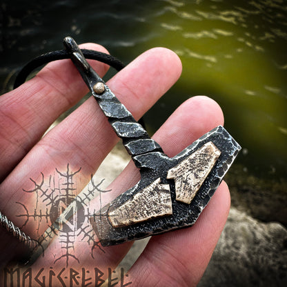 Forged Iron Viking Thor Hammer Handmade Mjolnir Thunderbolt Nordic Pagan Medieval Pendant Necklace