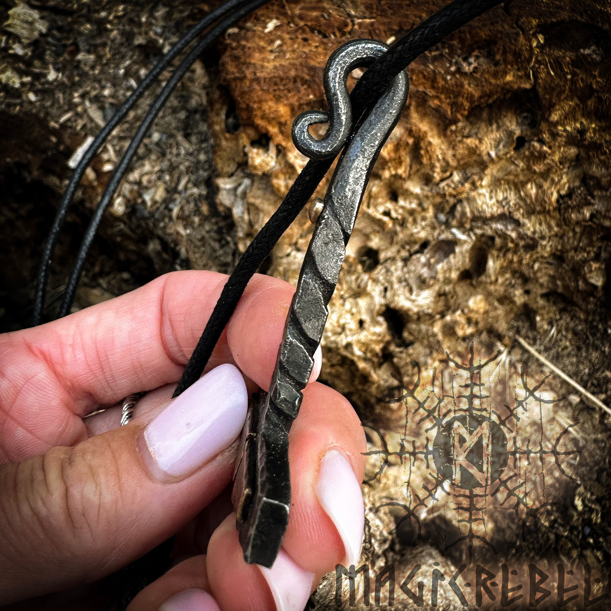 Forged Iron Viking Thor Hammer Handmade Mjolnir Thunderbolt Nordic Pagan Medieval Pendant Necklace