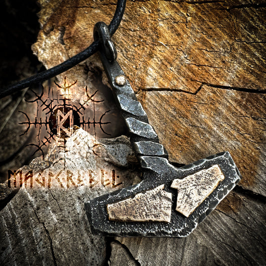 Forged Iron Viking Thor Hammer Handmade Mjolnir Thunderbolt Nordic Pagan Medieval Pendant Necklace