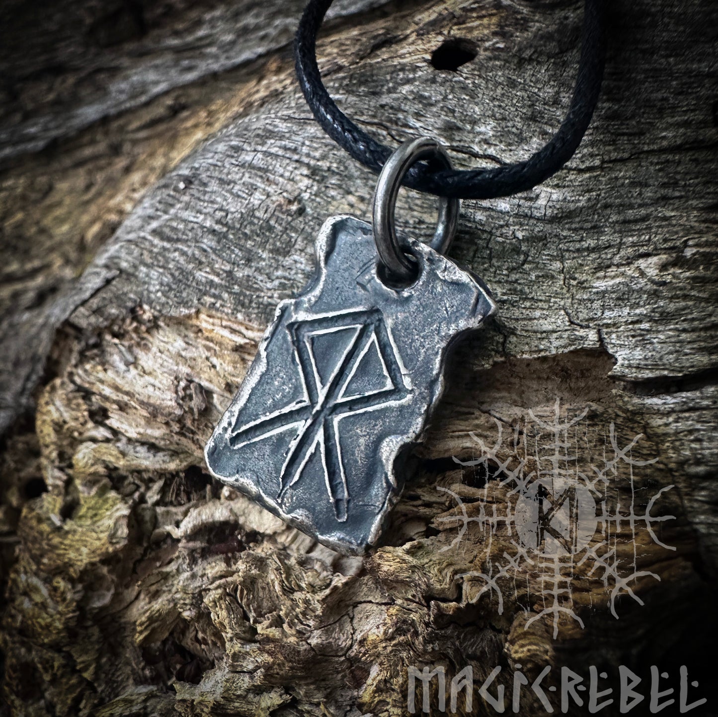 Silver Courage Rune, Hjarta Heart Bindrune, Viking Runic Amulet, Sterling Silver Pendant, Nordic Symbol Necklace