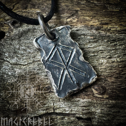 Silver Courage Rune, Hjarta Heart Bindrune, Viking Runic Amulet, Sterling Silver Pendant, Nordic Symbol Necklace