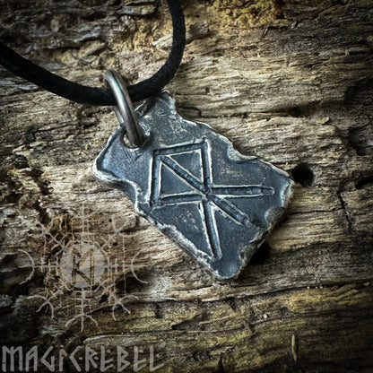 Silver Courage Rune, Hjarta Heart Bindrune, Viking Runic Amulet, Sterling Silver Pendant, Nordic Symbol Necklace