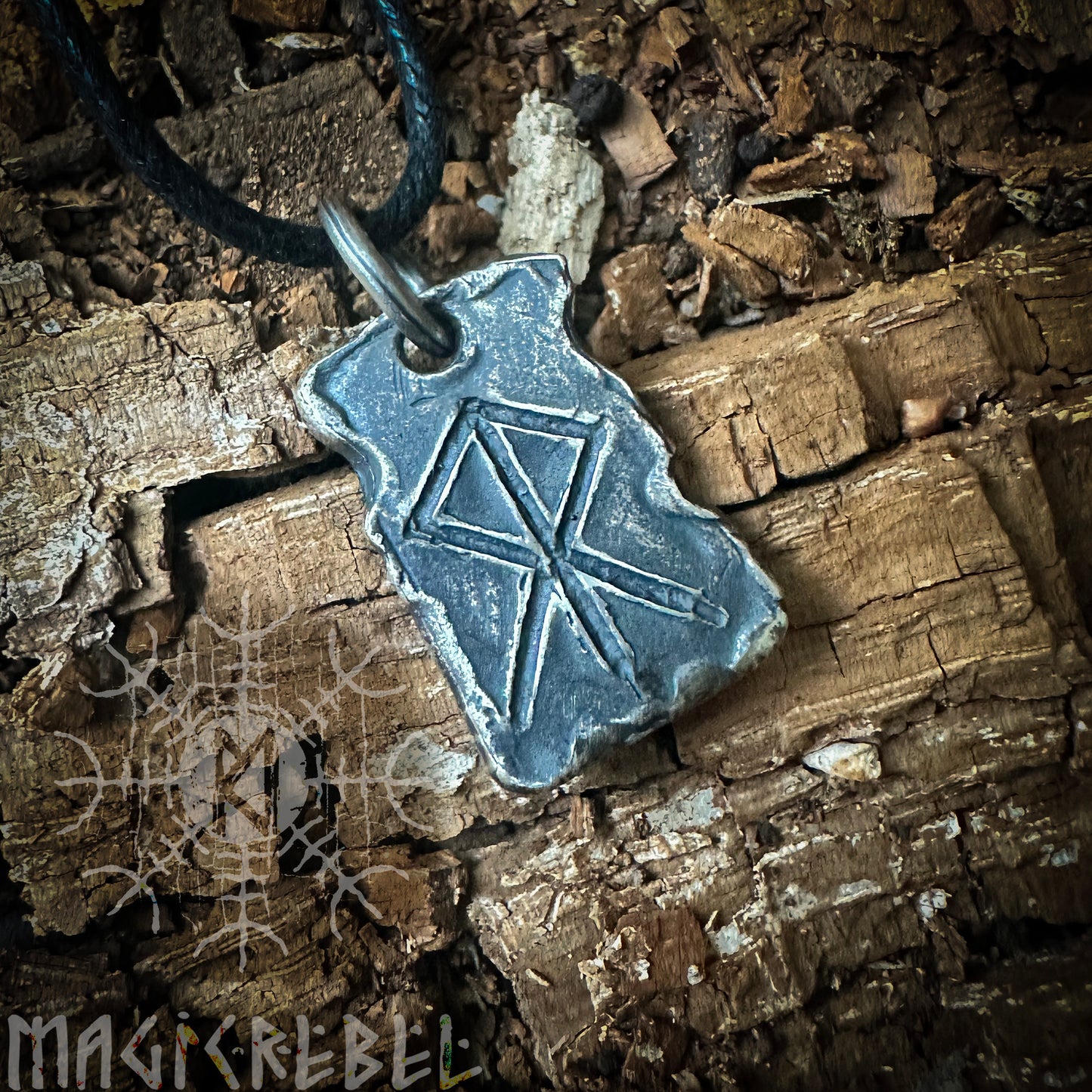 Silver Courage Rune, Hjarta Heart Bindrune, Viking Runic Amulet, Sterling Silver Pendant, Nordic Symbol Necklace