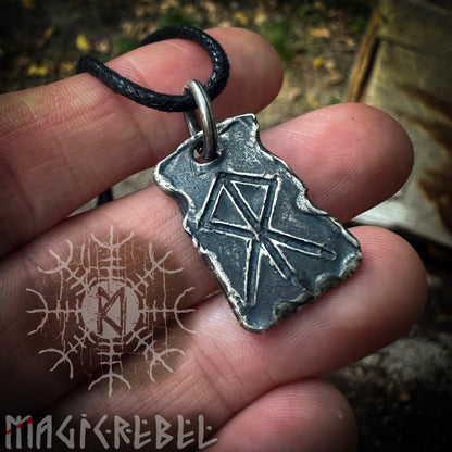 Silver Courage Rune, Hjarta Heart Bindrune, Viking Runic Amulet, Sterling Silver Pendant, Nordic Symbol Necklace